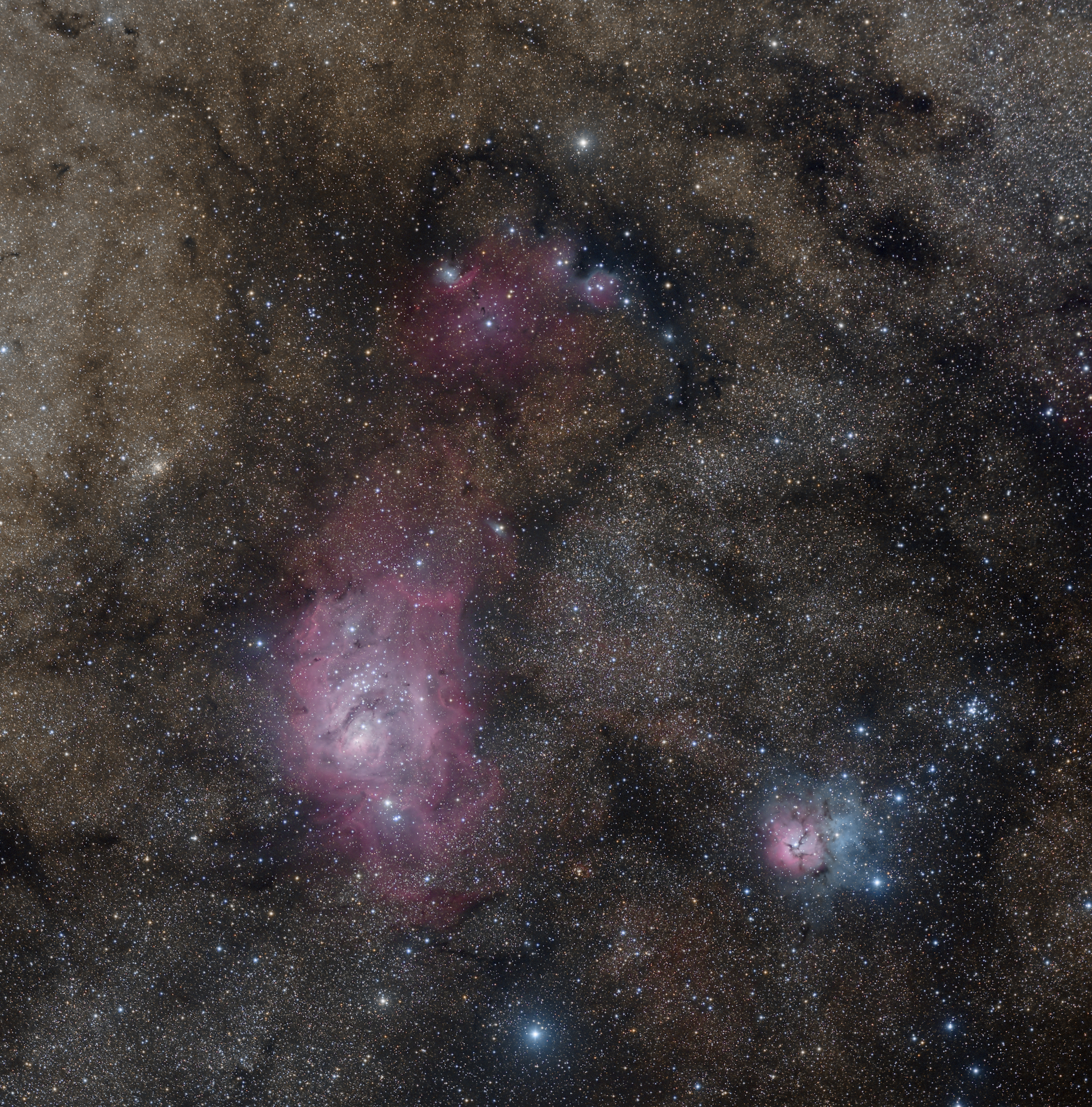 M 8, M 20 and Sh2-29 - RGB